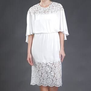 BCBGMaxAzria Lacie Lace Batwing Cape Midi Dress Retro Hollywood Bride White XS